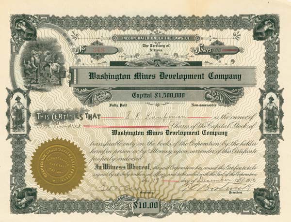 Washington Mines Development Co. - Stock Certificate